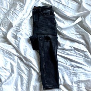Black high rise distressed denim